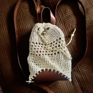 Handmade Crochet and Leather Backpack